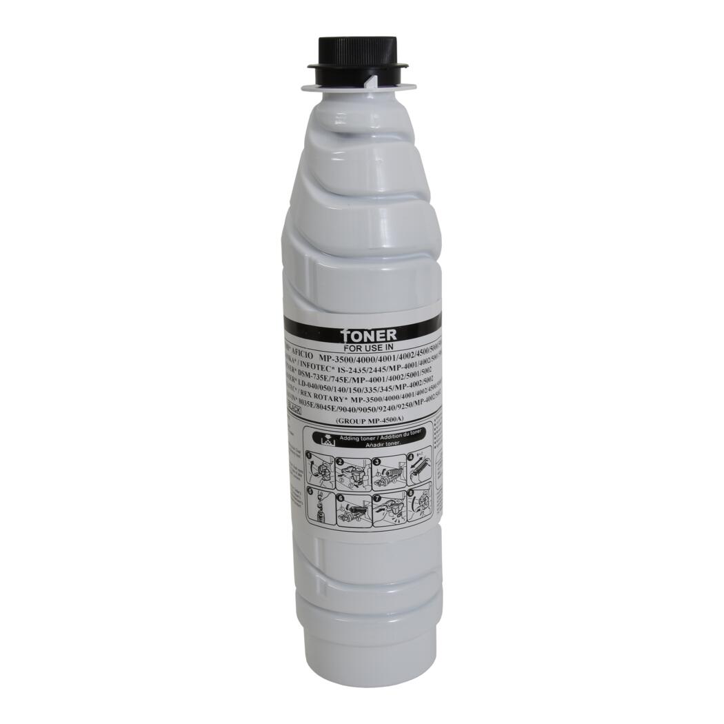 A white toner cartridge bottle with black cap and label.