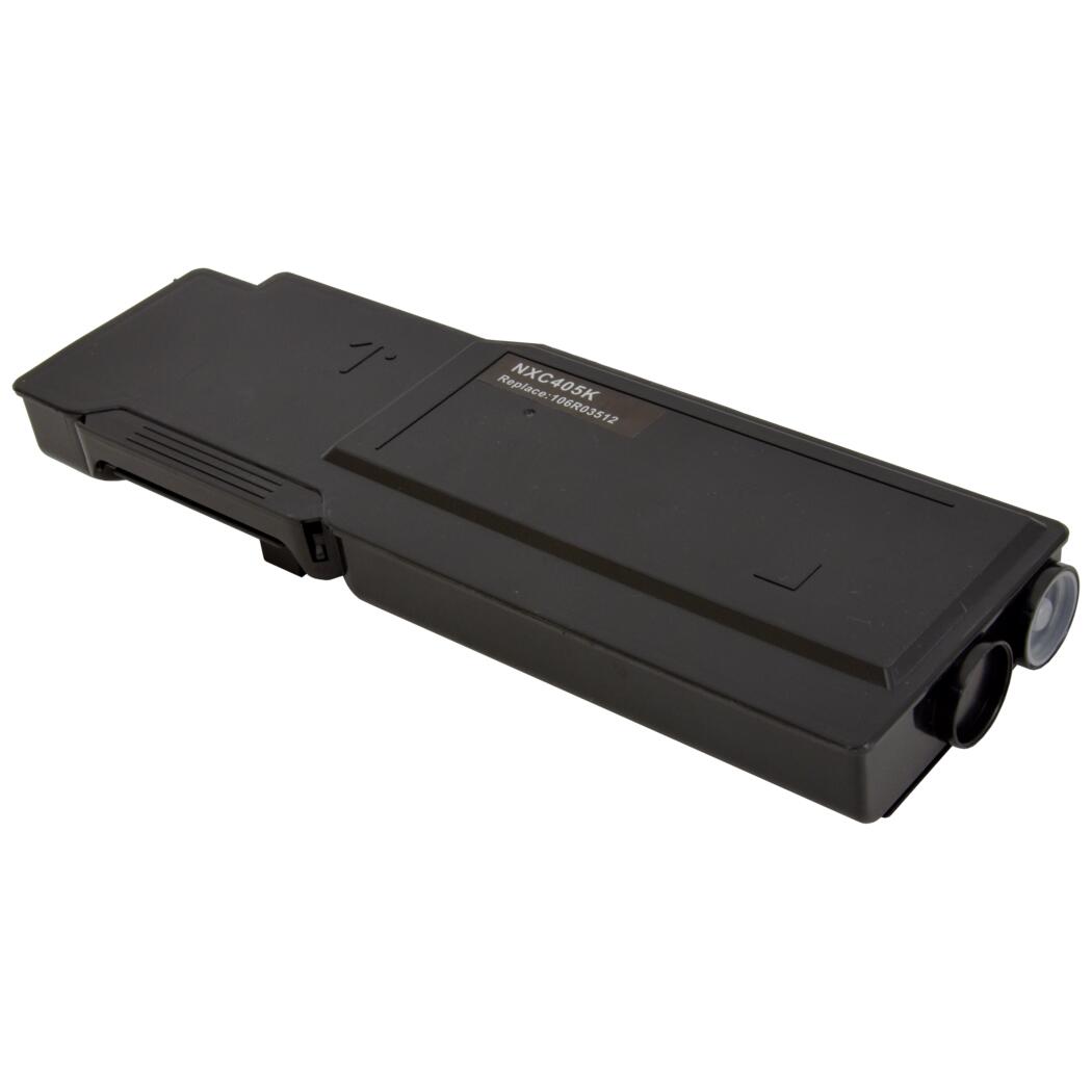 A black printer toner cartridge.